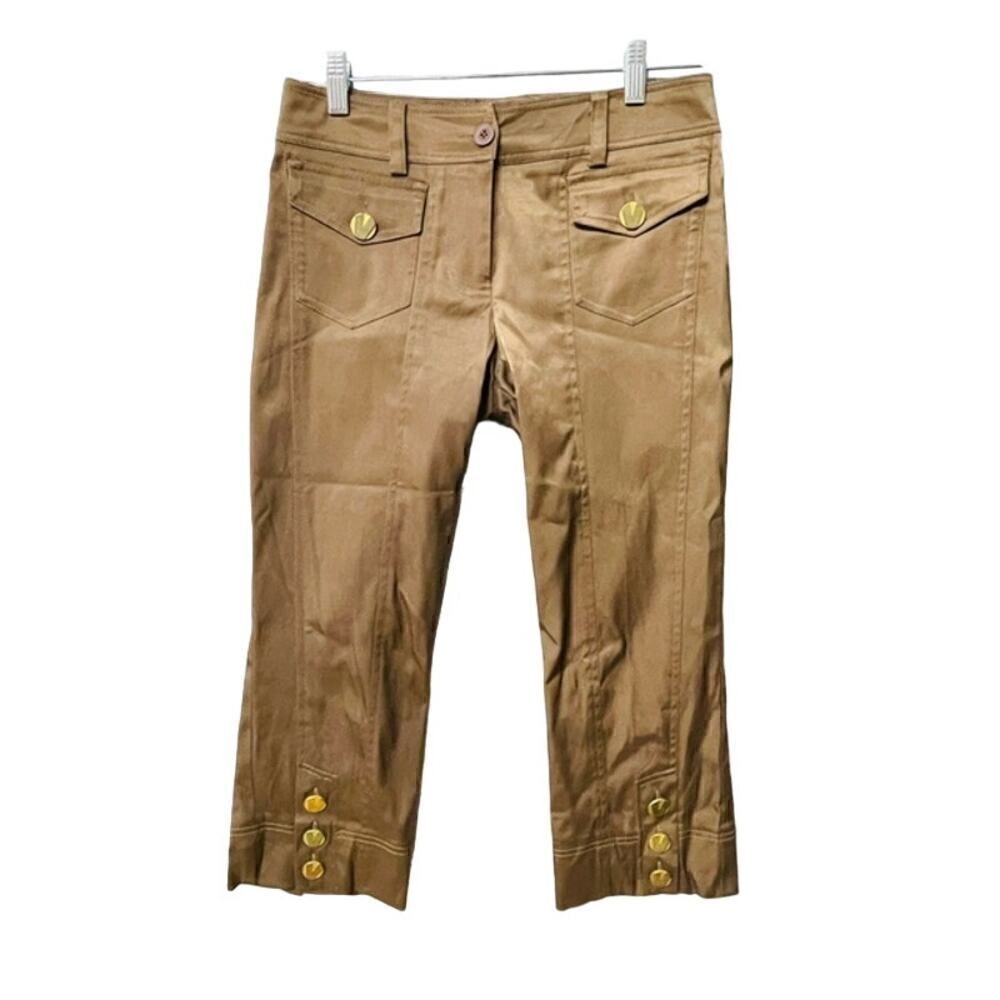 Cache Brown Front Pocket Pure Linen Cropped Capri Pants Womens Size 2